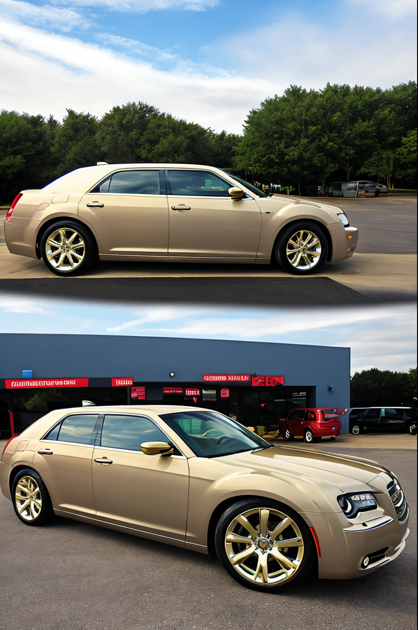 Create Chrysler 300 color gold 2006 touring in a gas station