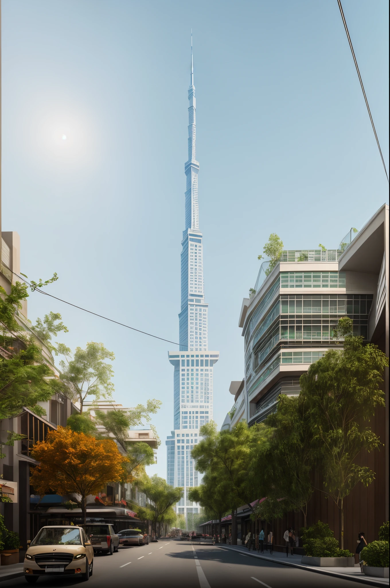 RAW photo,Masterpiece, high quality, best quality, authentic, super detail,
exterior, outdoors,street view,hotel building mid rise,New modern style, (Landmark 81 Viet Nam), bustling commercial center,glass curtain wall,marble,vertical frame,sidewalk,soft curves, Curved architecture
,trees, (bustling traffic street:1.1)
(day:1.1), vivid colour, vray render