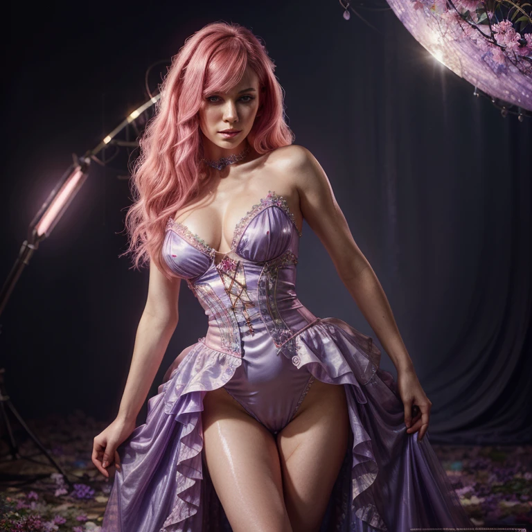 detailed full-length portrait of a Russian woman with pink hair and a purple dress, stunning digital illustration, beautiful digital image, exquisite digital graphics, beautiful fantastic art portrait, digital fantasy portrait, attractive fantasy portrait, elegant digital art, illustration in digital art style, realistic digital graphics, realistic fantasy illustration, glossy digital painting, fantasy art portrait