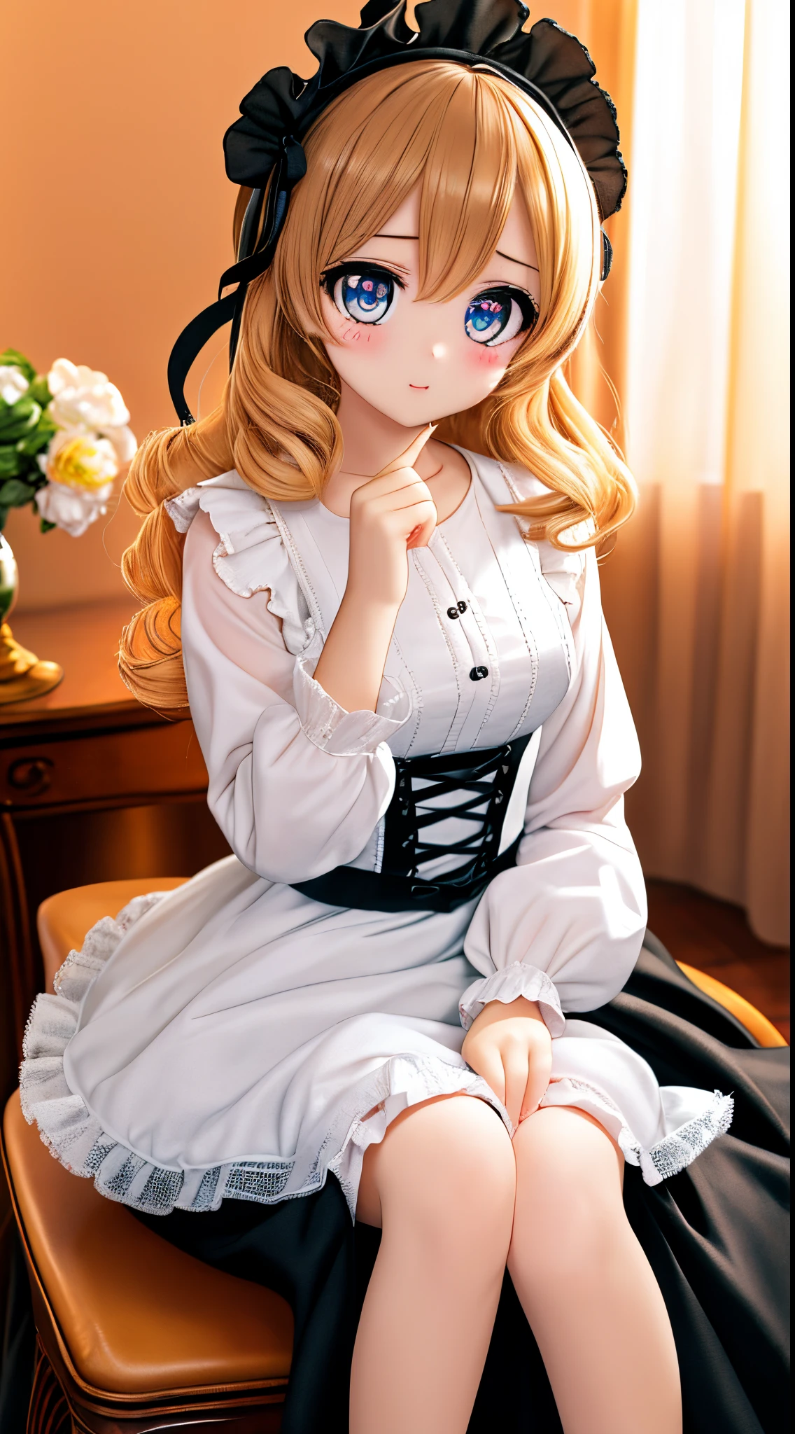 A close up of a woman sitting on a chair with a dress on - SeaArt AI