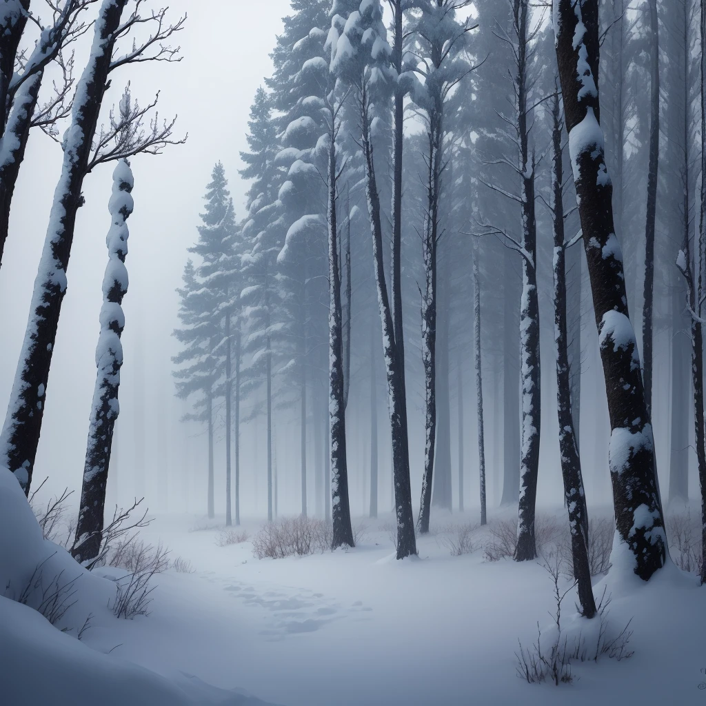 Dark snowy blue forest fog