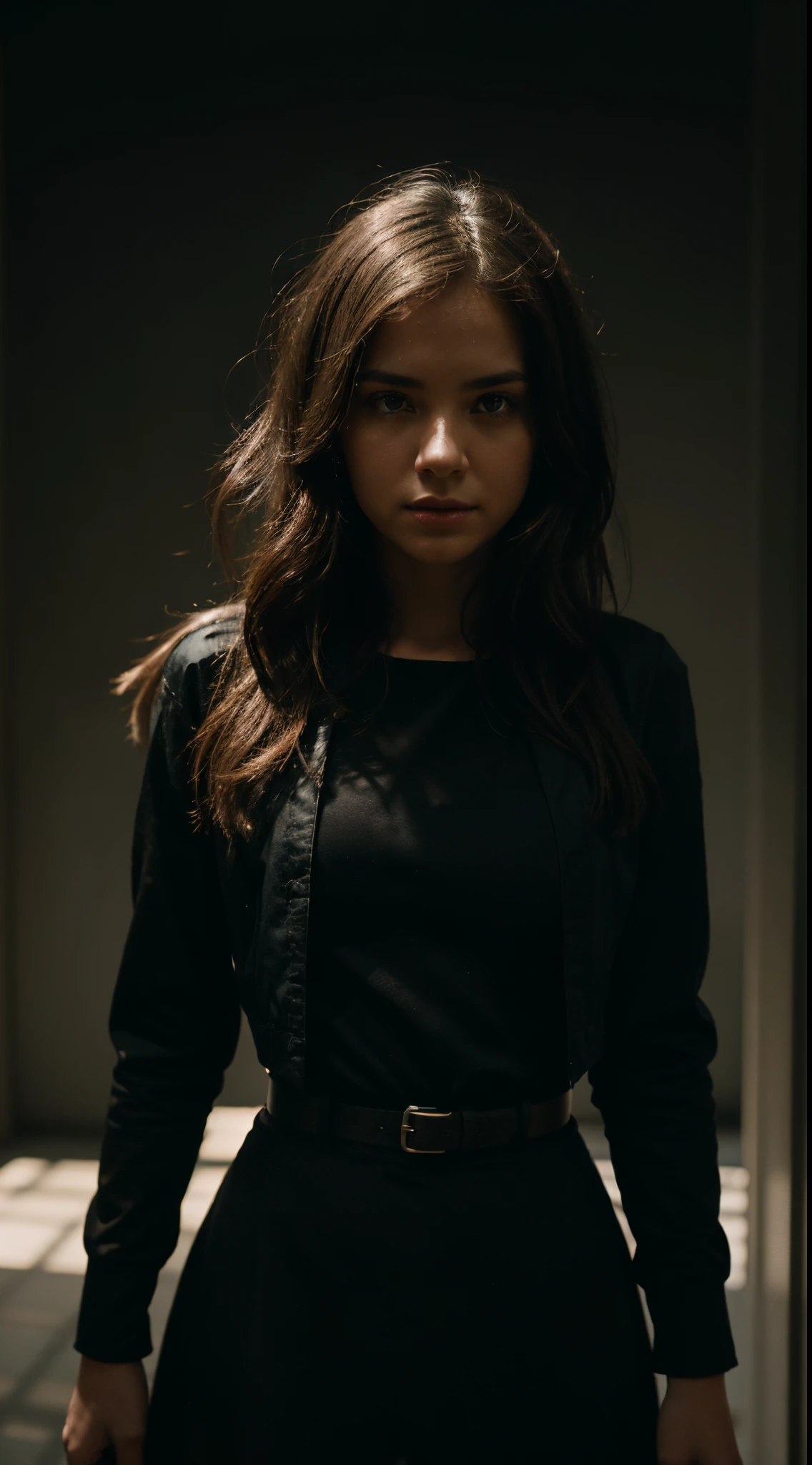 Generate a woman utilizing a masterful composition, leveraging techniques such as chiaroscuro, depth of field, and cinematic lighting. Incorporate effects like motion blur, chromatic aberration, and blooming. Experiment with atmospheric perspective, cinematic color grading, and surreal elements. Pay attention to details like hair texture, clothing, and accessories, implementing a mix of backlighting and shadow play. Utilize advanced photography concepts for a visually striking and technically proficient result.