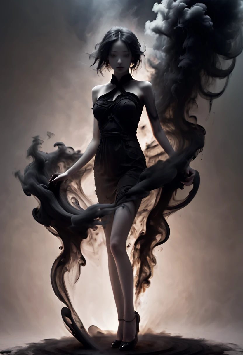 bailing_darkness，a girl made of black smoke，1girl，