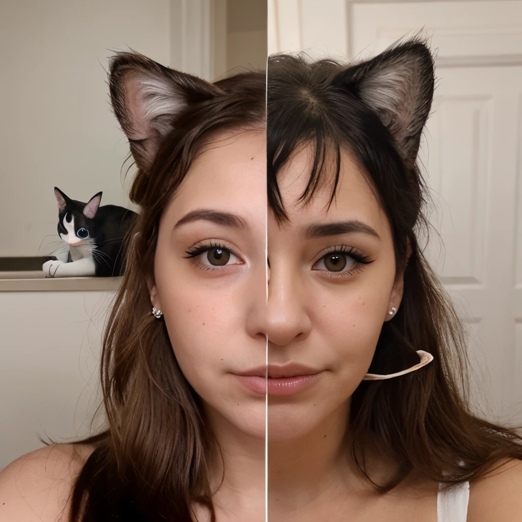 Una chica de cabello blaco y orejas de gato con gran trasero y una minifalda
