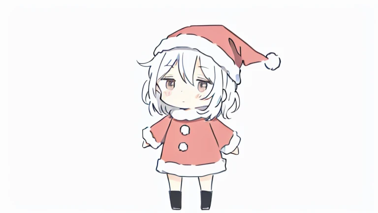 Cute Santa Claus1a person、Chibi Chara、full body Esbian、White background、monochromes、line-drawing、doodle、Christmas tree、poseing