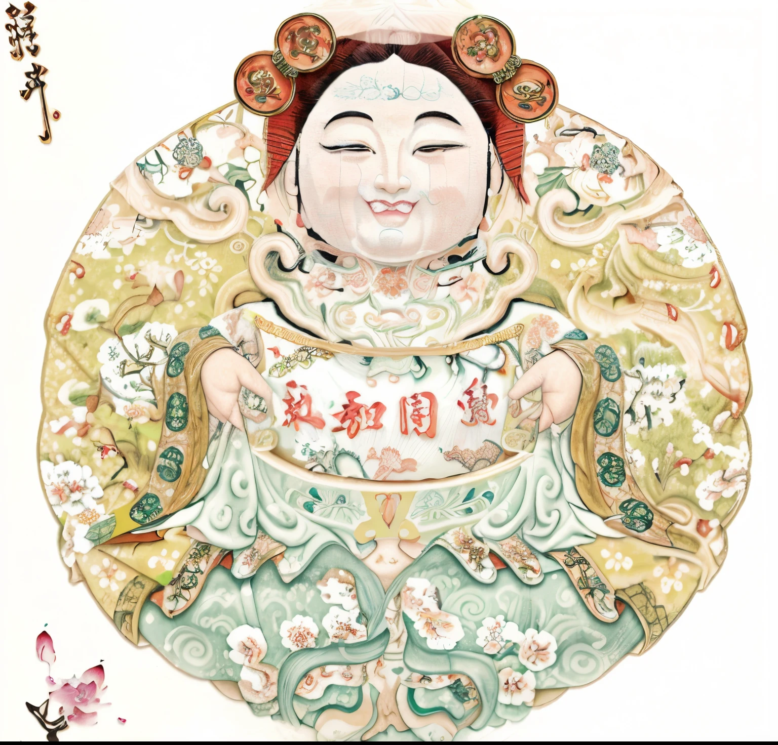 Close up of painting of smiling woman, author:Tawara Sotatsu, Chinese art, author:Central Plains South Tianfang, author:Murakami Kaga, author:General Zhou Wen, Chen Jiru, Inspired by Ji Yunfei, traditional chinese art, traditional painting