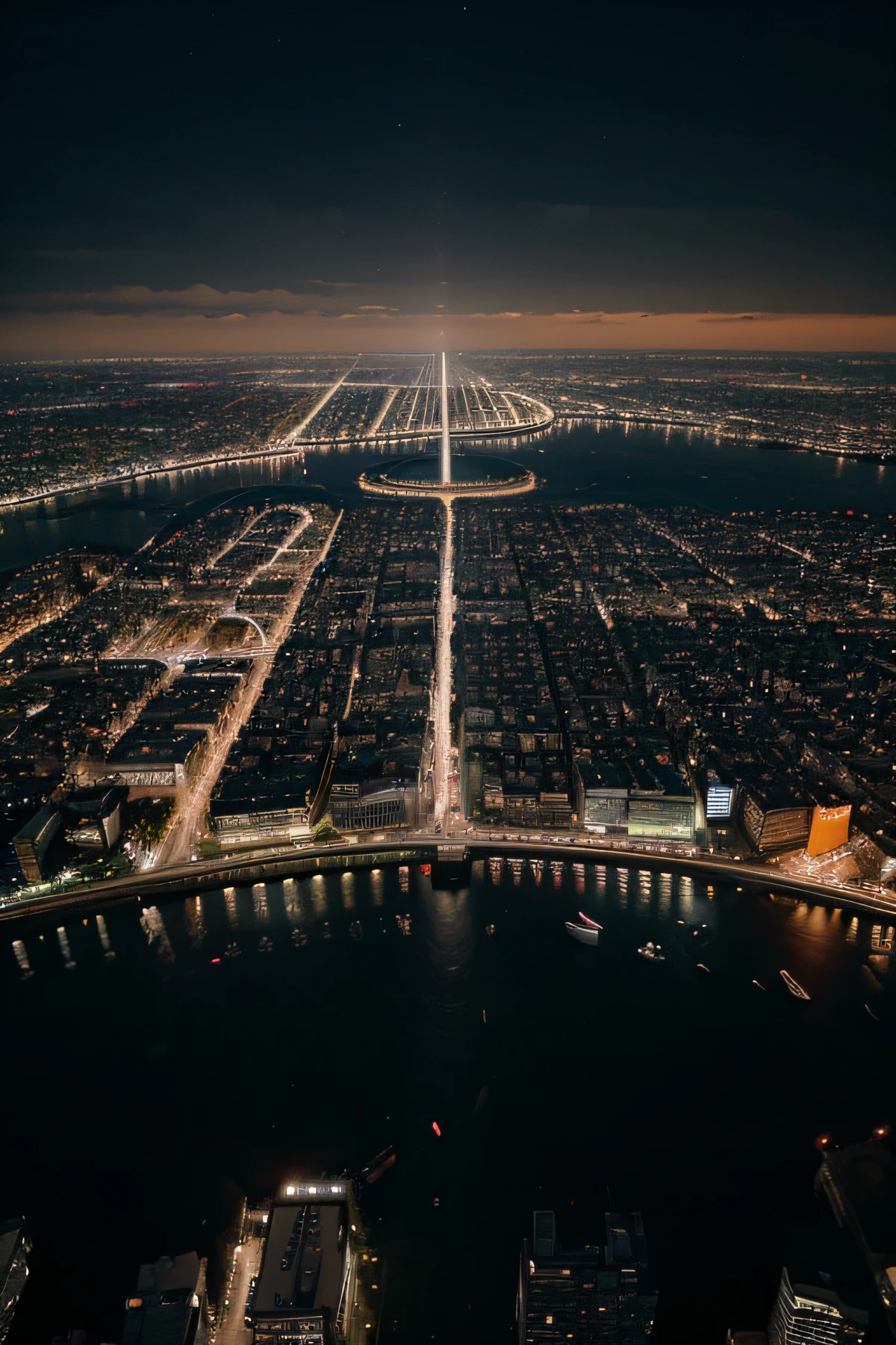 Night view of the bustling city from above