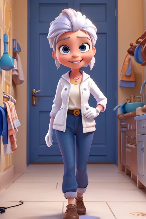 3D characters, Dental interior background,woman wearing dental equipment,Smiling with tooth model in hand, dentist, 3d cartoon,, Cute big round reflective eyes, big white gloves, Manteau blanc,(cinematic compositions), (pixar-style:1.2), (cgi animated: 1.2), (Disney: 1.2), (Cartoons: 0.2), (Best quality at best, tmasterpiece, 4K, ultra - detailed, Focus sharp, 8K, k hd:1.2), (author:Danny Mac 3D, by foley root), (tmasterpiece: 1.2)