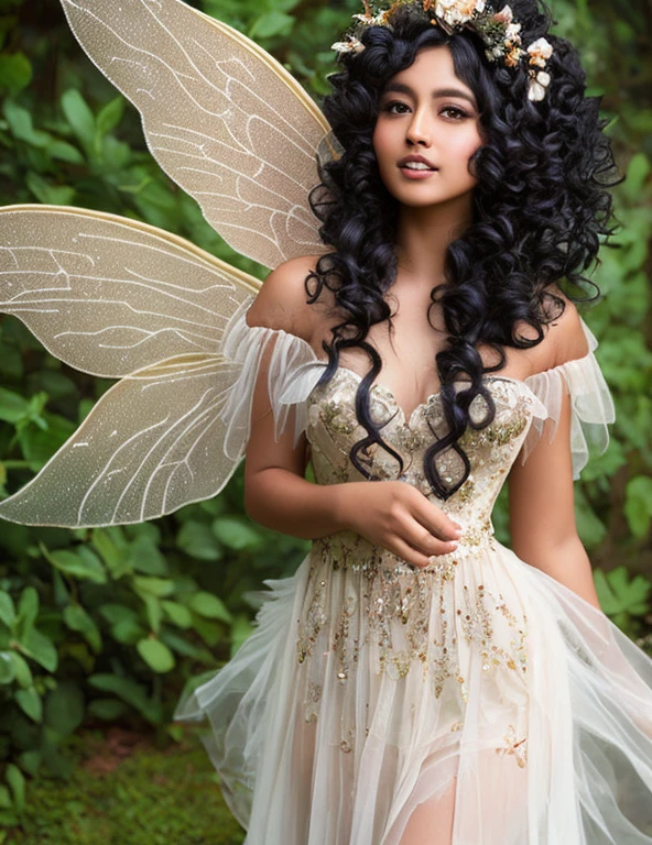 Tan Mexican fairy with curly black hair ethereal