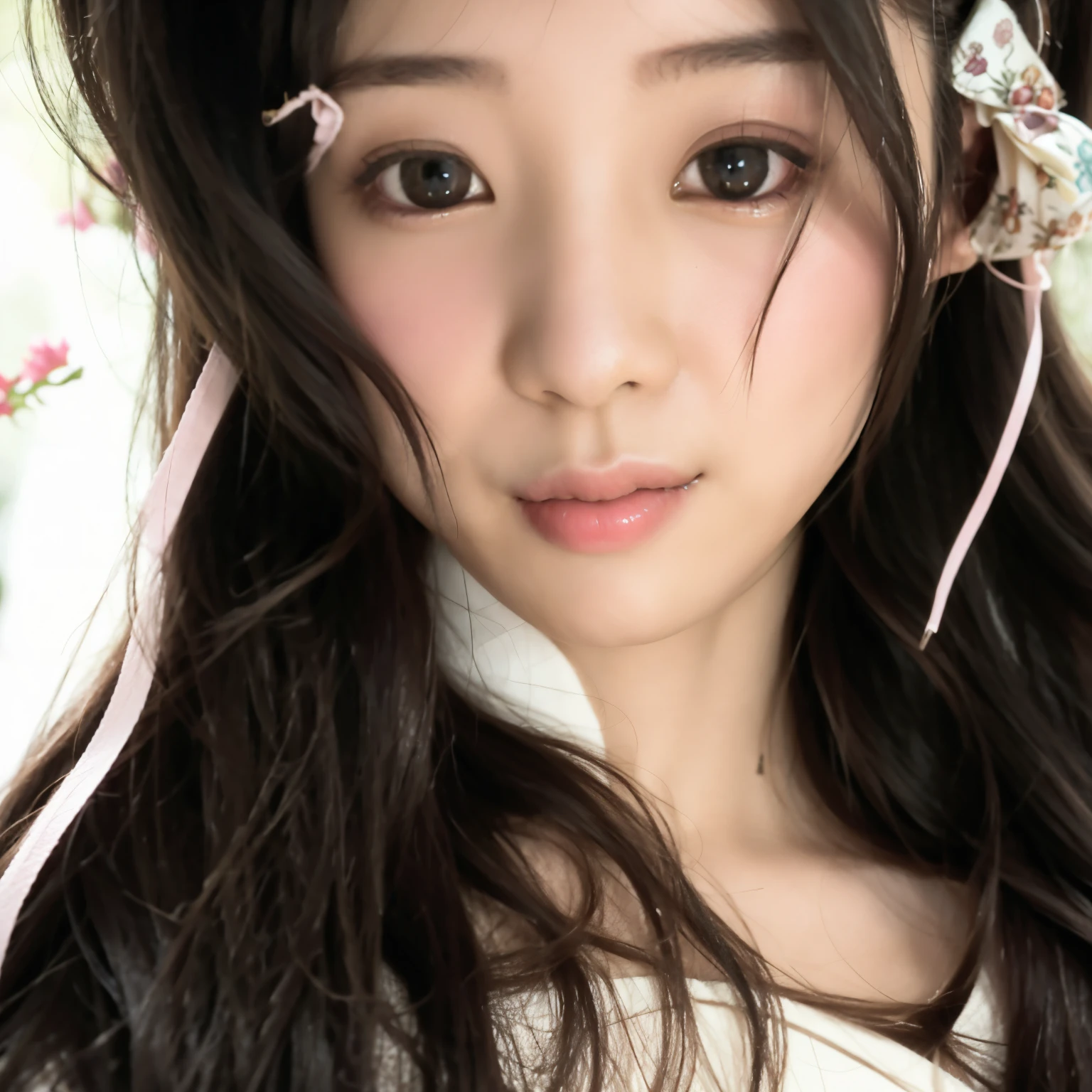 Arafed Asian woman with long dark hair and a pink bow., ulzzang, Wan adorable cara coreana, Cara delicada y encantadora, Joven y adorable rostro coreano, Beautiful aesthetic face, Hermosa joven coreana, con cara linda - fina -, Hermosa mujer surcoreana, young cute wan asian face, Hermosa joven coreana, Chica coreana, with cute doting eyes