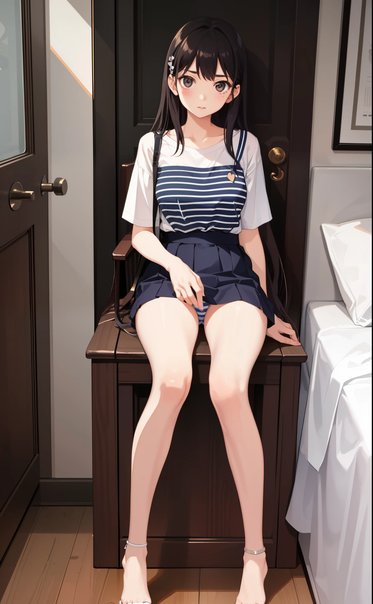 1girl in、AS-Adult、Underwear、Cute underwear、Striped、(Portrait from the knee up)、