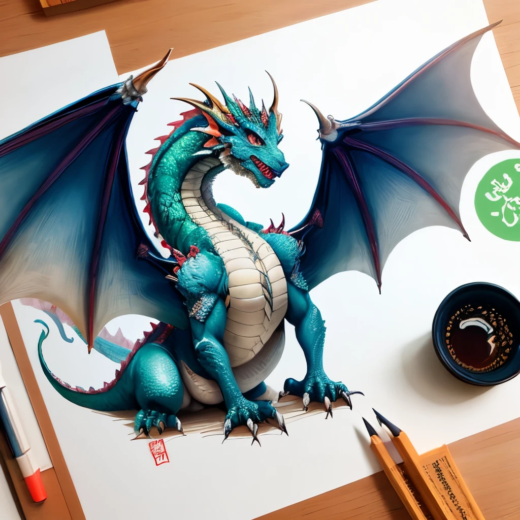 Realistic illustration of a dragon following the shape of the kanji for dragon