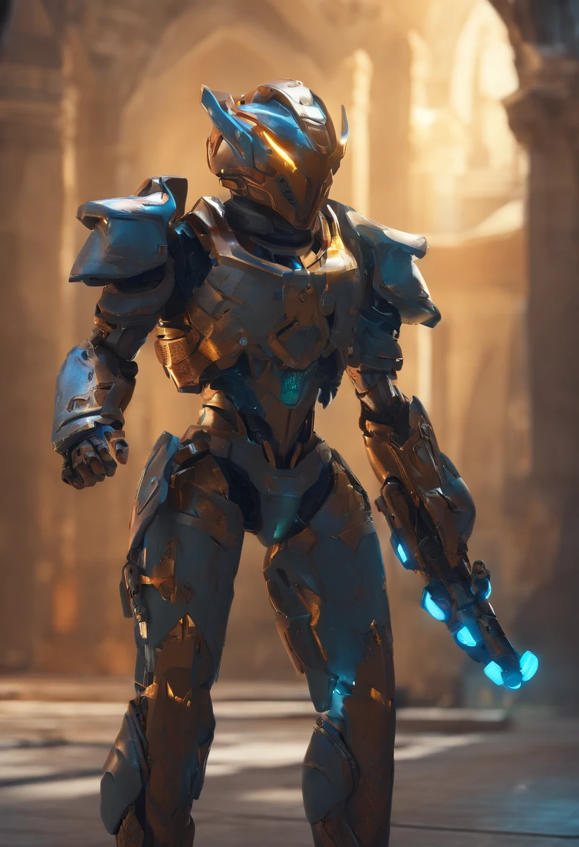 (Meisterwerk:1.2), best quality, high resolution, Unity 8K Hintergrundbild, (Illustration:1.0), Beautiful detailed, Extrem detailliert, Perfekte Beleuchtung, extrem detaillierter CG,Leuchtende Augen,Hintergrundbeleuchtung, ,  armour, Falsch_Geweih, glowing, voll_armour,WARFRAME,humanoid_Roboter,Geweih,Helm,Maske,Probe_Hintergrund,Waffe, Ungeheuer, blau_armour,, Blick auf den Betrachter,nur,Perspektive,