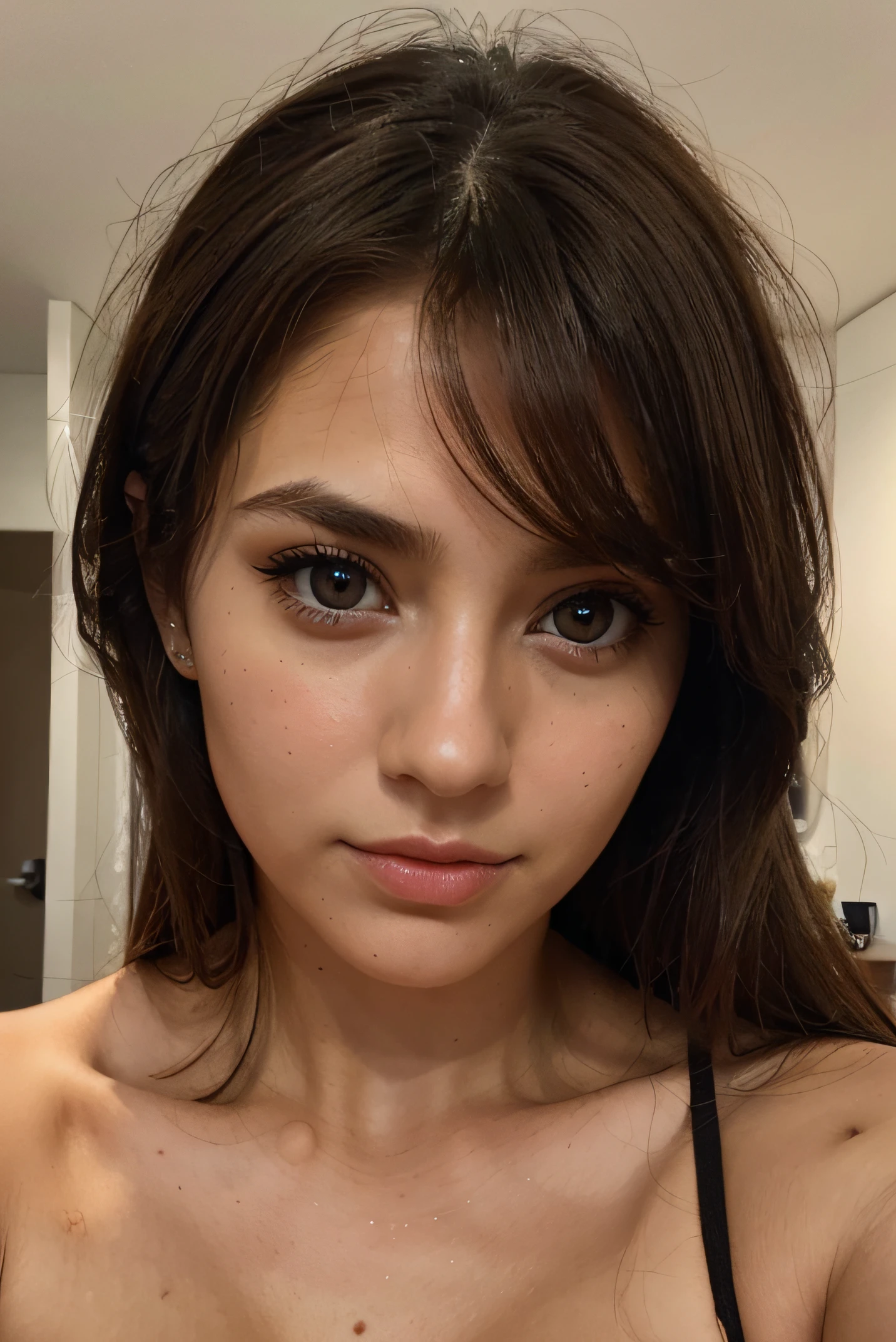 arafed woman fully , sexy girl with brown eyes, ultra realistic, meticulously detailed, brown hair and large eyes, selfie of a young woman, natural makeup, looking directly at the camera, face with artgram, subtle makeup,