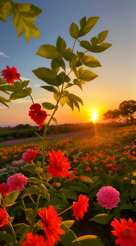 Beautifull Flowers with Green Leafs in sunset
