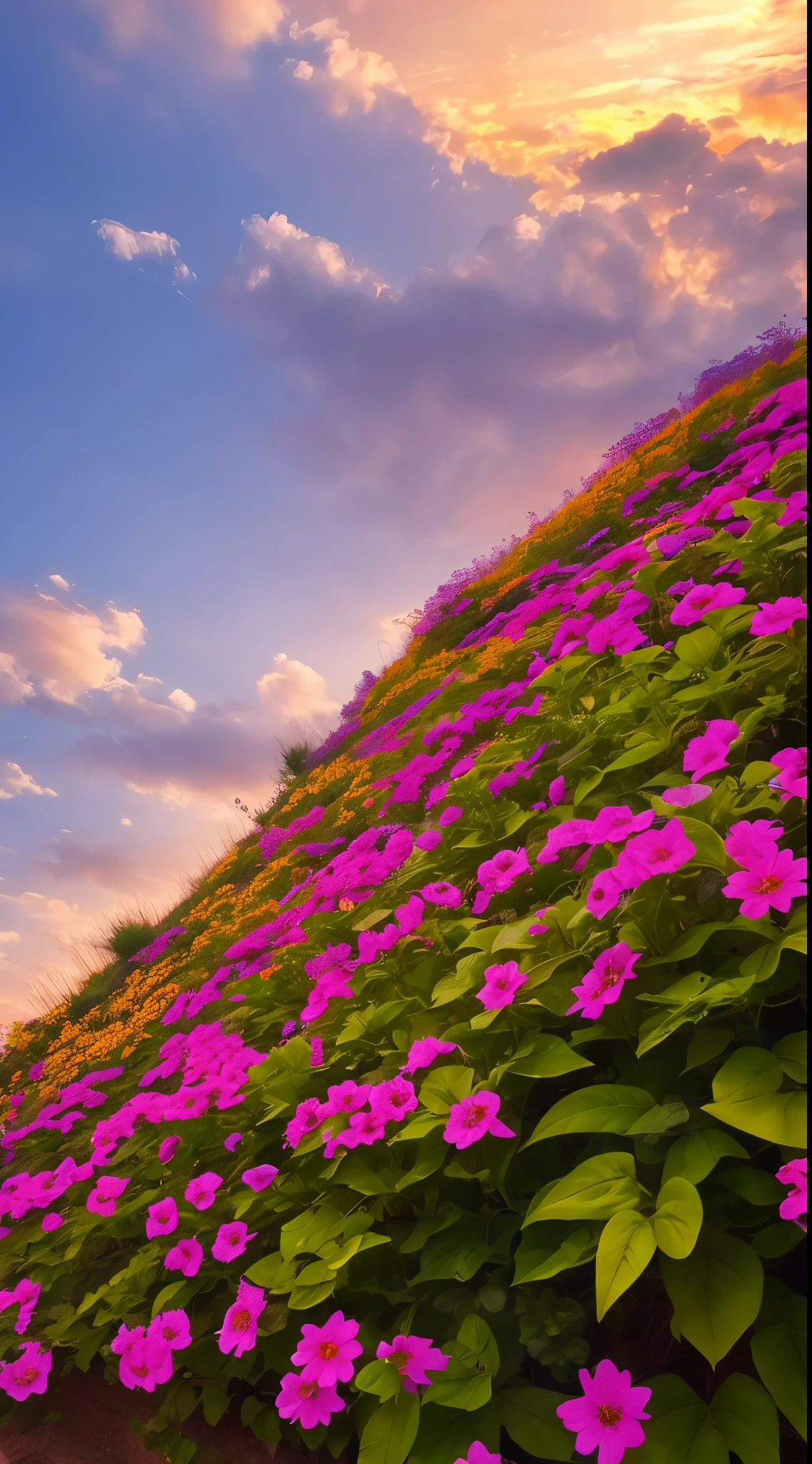 Beautifull Flowers with Green Leafs in sunset