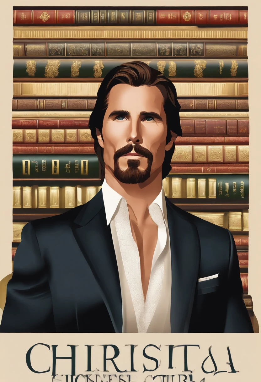 A collection of rare, signed first-edition books by renowned authors displayed in a luxury bookcase.,original,tall, muscular, well groomed with short stylish hair. always wearing designer business suits. looks like christian bale, male