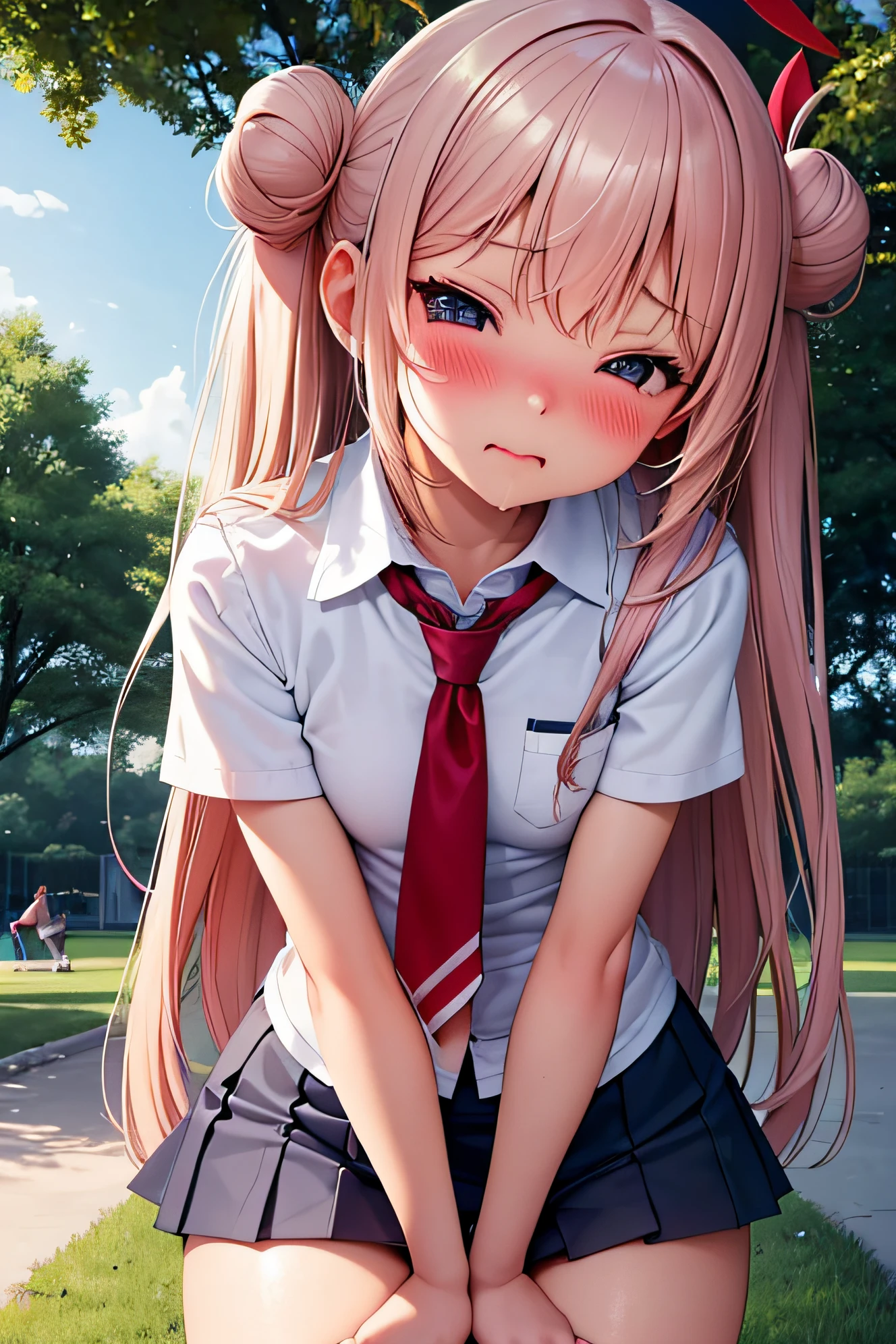 superfine illustration, Perfect Anatomy, Best Quality, Hires, amazing shading, Beautiful skin, 1 little girl, nose blush, Saliva, Ecstasy, Close eyes, ,School Uniforms , Full body, SEX, Yor, touches crotch, (Rubbing the crotch with your hands:1.2), suggestive pose,(a park:1.5),Fetishes, Opening Mouth
