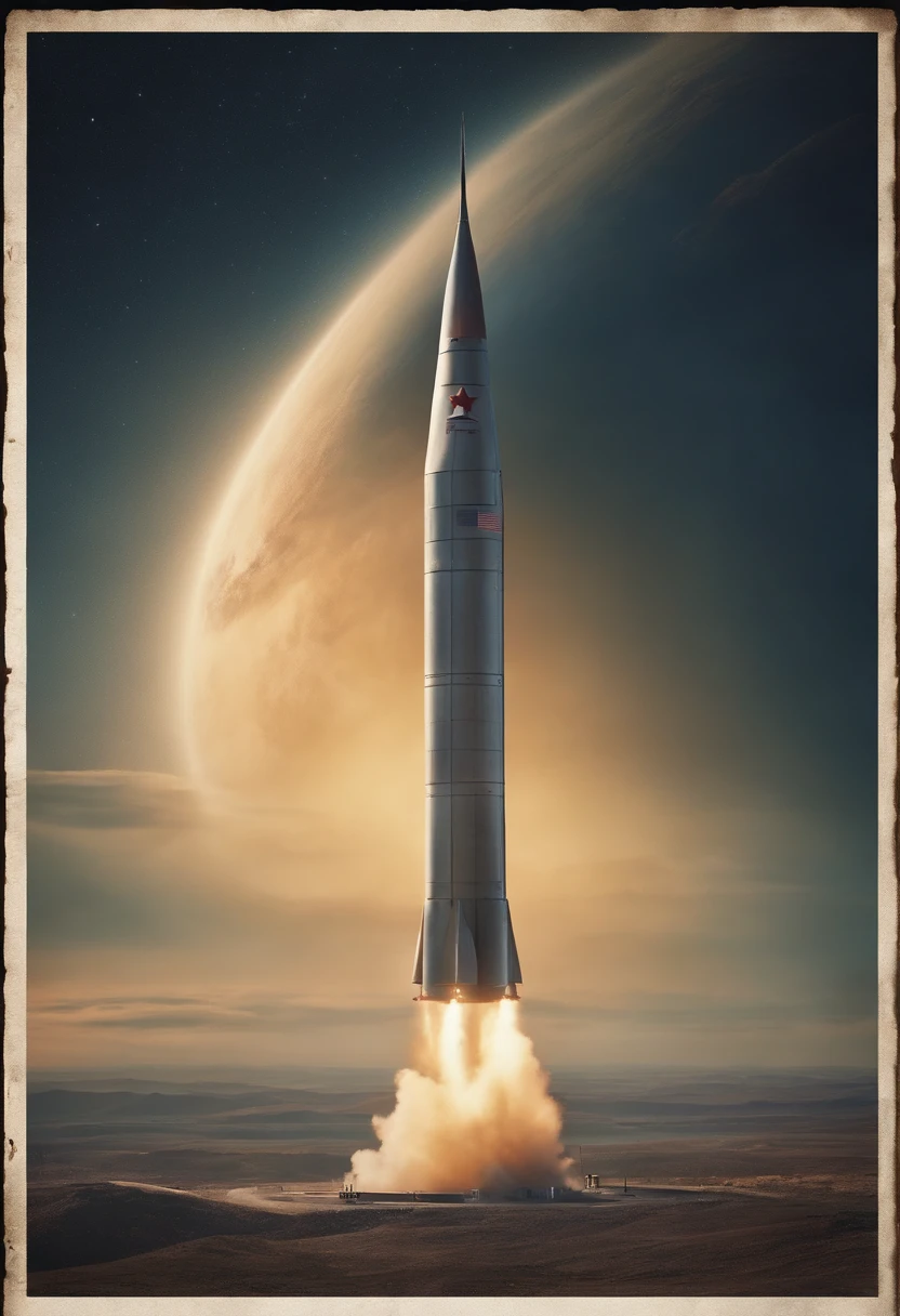 North Korean missile is about to enter Earth&#39;s atmosphere、threat of nuclear war、Close up of missile from space、