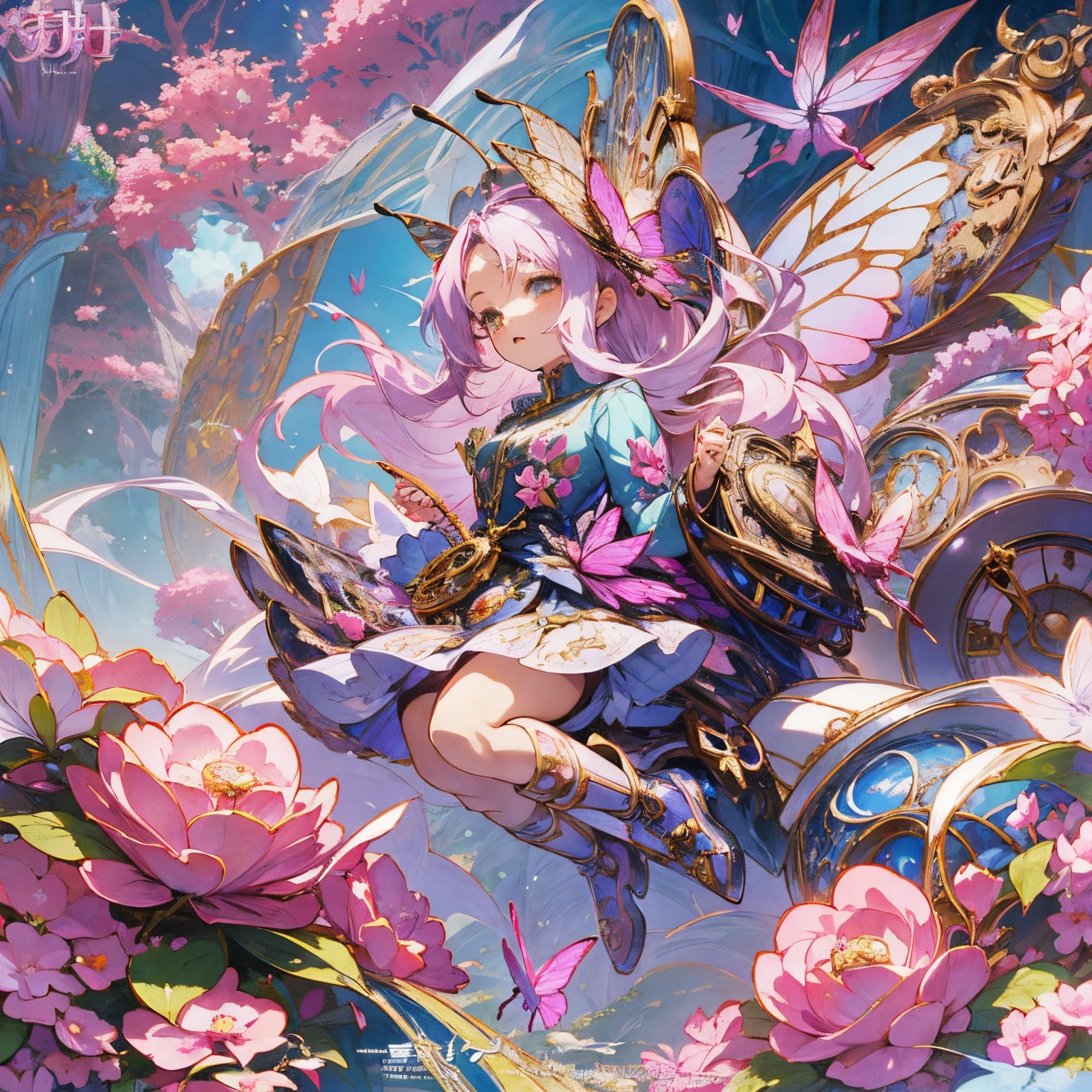Anime girl with butterfly and clock in hand, anime fantasy artwork, anime fantasy illustration, beautiful fantasy anime, cute detailed digital art, high detailed official artwork, Detailed anime artwork, fairycore, Detailed Digital Anime Art, Detailed key anime art, detailed anime art, beautiful anime artwork, 2. 5 d cgi anime fantasy artwork, dreampunk romanticism artwork