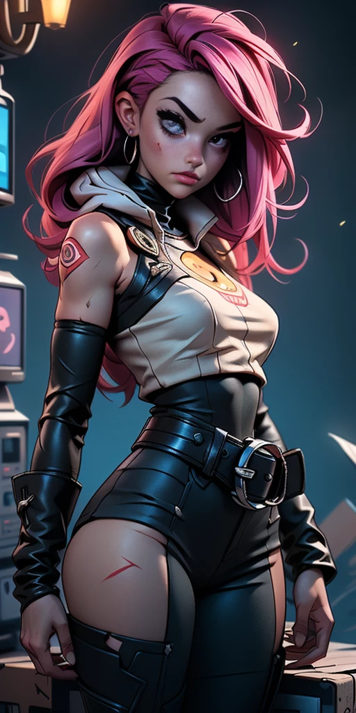 ((Cyberpunk, Partie maîtresse, meilleur qualité, photographie, Peau détaillée, Réaliste, photo-réaliste, 8k, Très détaillé, cadre demi-corps, Dessin couleur RAW très détaillé, Éclairage doux flou, faible profondeur de champ, mise au point nette, Hyperréalisme, éclairage cinématographique, Gros plan)) Capot Cyberpunk, une fille noire, capuche sur la tête posant pour une photo ,en utilisant Edge Coquine_Capot, peau noire, Peau noire détaillée, fille africaine