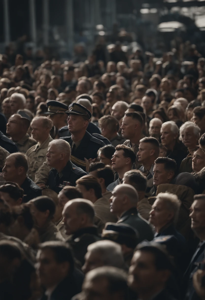 large crowd of people、An emergency call is received at an American air force base.、Officers were milling around with tense faces on their faces.、one who prays to god、the one who starts crying、uproar、