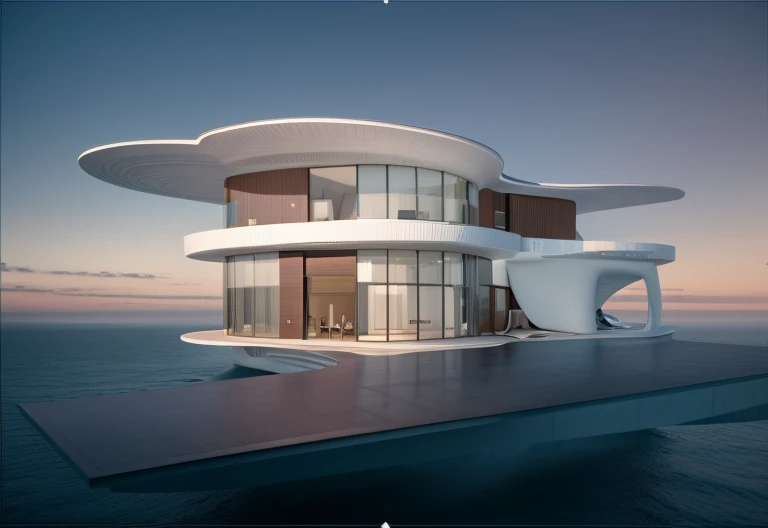 The whale-shaped villa, using the curves of architect Zaha Hadid, has sunshades on both sides shaped like fish fins, many balconies, two floors, the first floor has a living room in front of the Whale. head-shaped facade, whale-shaped garage, kitchen combined with dining room combined with living room, bathroom, 2nd floor has 2 small bedrooms, 1 large bedroom connected to the creative room, using sunshade, 8k quality