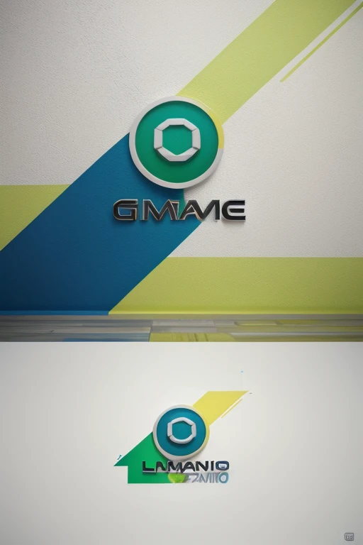 Logotipo ultrarealista para canal de video game. Colors are: Branco, amarelo, blue and lime green.