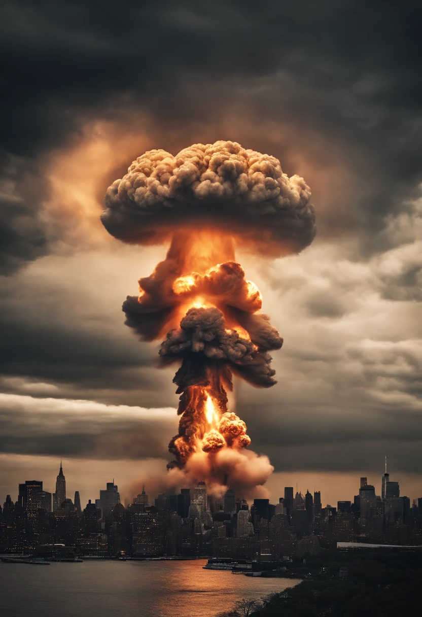 Nuclear bomb explodes in New York、Burst wind、glint、huge mushroom cloud、destruction、perish、