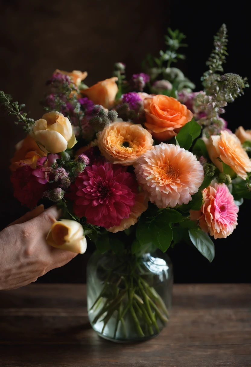 A photo of my hands gently arranging fresh flowers into a beautiful bouquet in a vintage vase.,original,Like your grandma, female