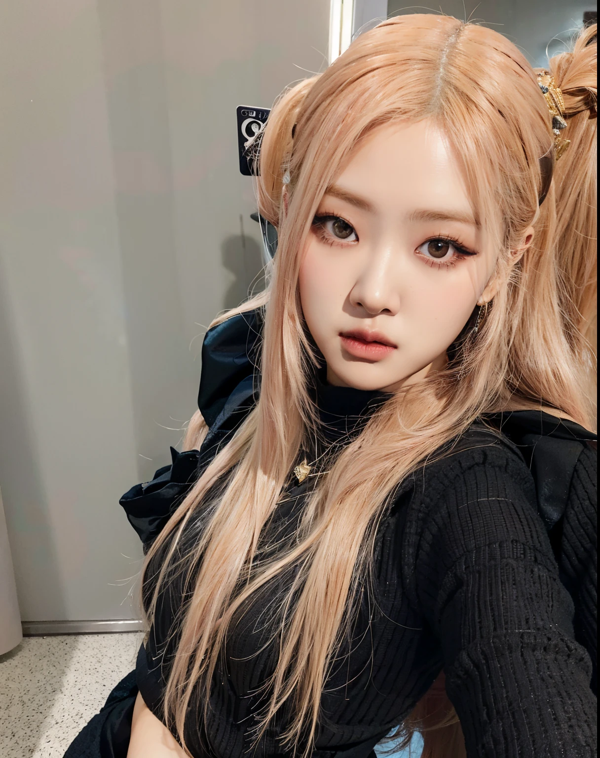 There's a woman with long hair taking a selfie in a mirror, Parque Roseanne de Blackpink, Jossi de Blackpink, ulzzang, Blackpink Jennie, Retrato de Jossi de Blackpink, El Corte Hime, con el pelo largo, Lalisa Manobal, Ava Max, Lalisa Manoban de Blackpink, Heonhwa Choe, Chica coreana, Hermosa Delphine