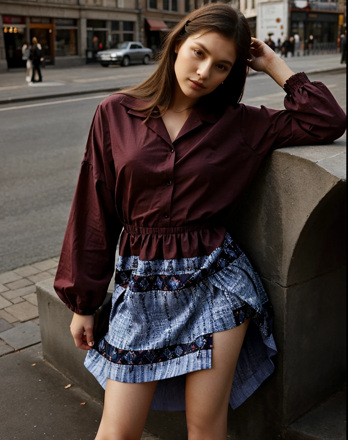 high fashion, hyperrealistic, dress,material with a traditional pattern for the 70s or with drawings in the spirit of the works of artists of that time: at the same time, clothing models can both refer to the 70s and be quite modern