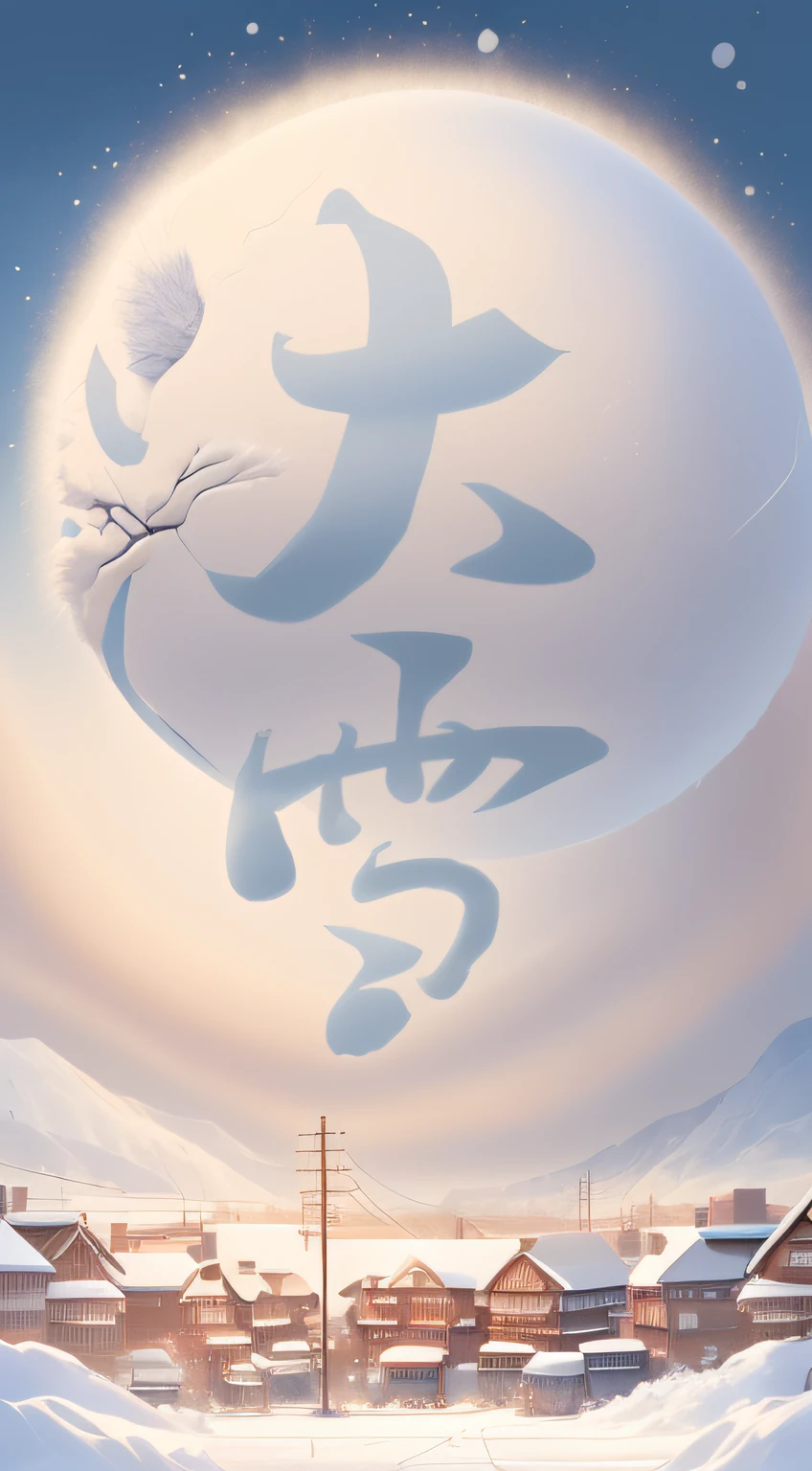 Oyuki,winter day,The wind is very cold,The background is a snowy scene,warm sunlight,small village in winter,Someone is having a snowball fight