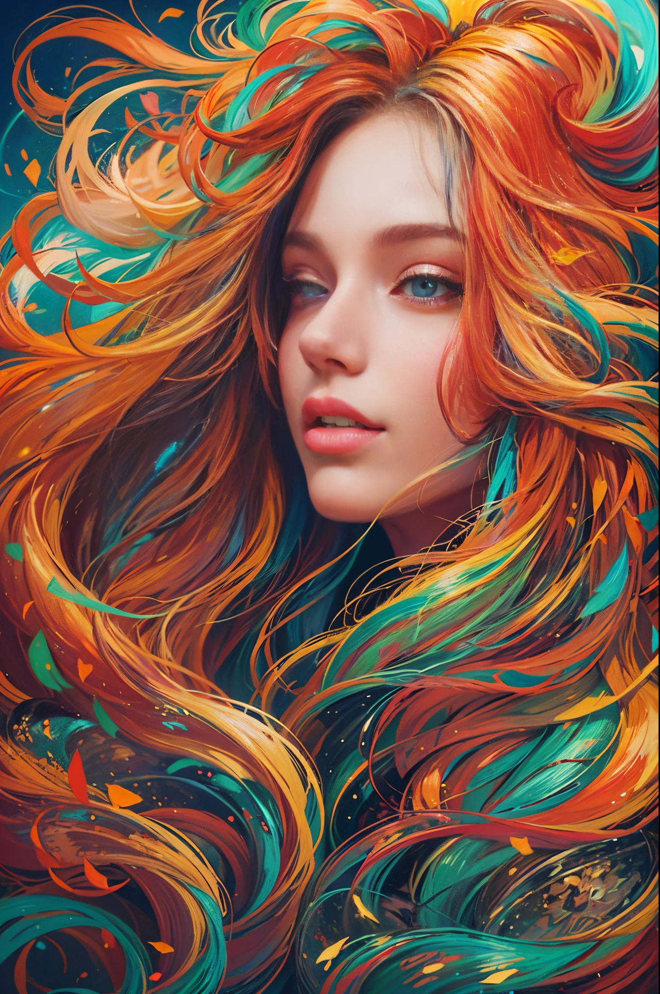Painting of woman with long hair and colorful hair, beautiful digital illustration, stunning digital illustration, gorgeous digital art, A beautiful artistic illustration, Beautiful digital artwork, beautiful digital art, Beautiful digital illustrations, intricate digital painting, Very Beautiful Digital Art, vibrant digital painting, beautiful gorgeous digital art, Psychedelic flowing long hair, Colorful digital painting, Inspiring digital art, stylized digital art