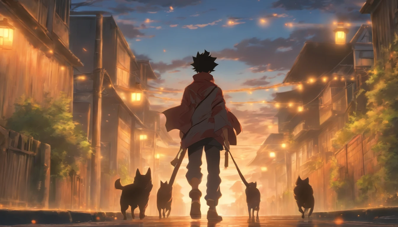 On a quiet street at dusk, our hero, A determined young man named Alex, walk with purpose, casts a long shadow —ar 16:9 —Style Raw —s 1000 —