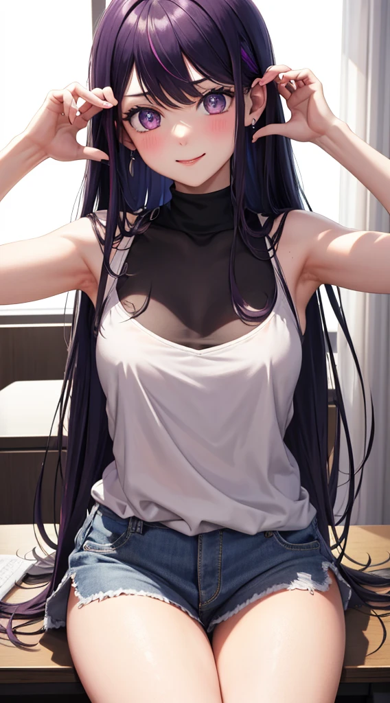 (((masterpiece, Highest quality:1.5,absurdres))),nsfw,Being sexually stimulated、25 year old beauty,独奏,(dark blue hair),((very small head:1.3)),long hair,bangs,dark blue eyes,gorgeous eyes,blush,Heavy breathing,medium breasts,((very long body:1.3)),((toned body,slender body)),skinny,(((tan skin:1.3))),gleaming skin,shiny skin,sweat:1.5,(White sports bra、navel、White sports shorts),(egg type vibrator、sex toys),kneeling,spread legs,During training、sports gym、