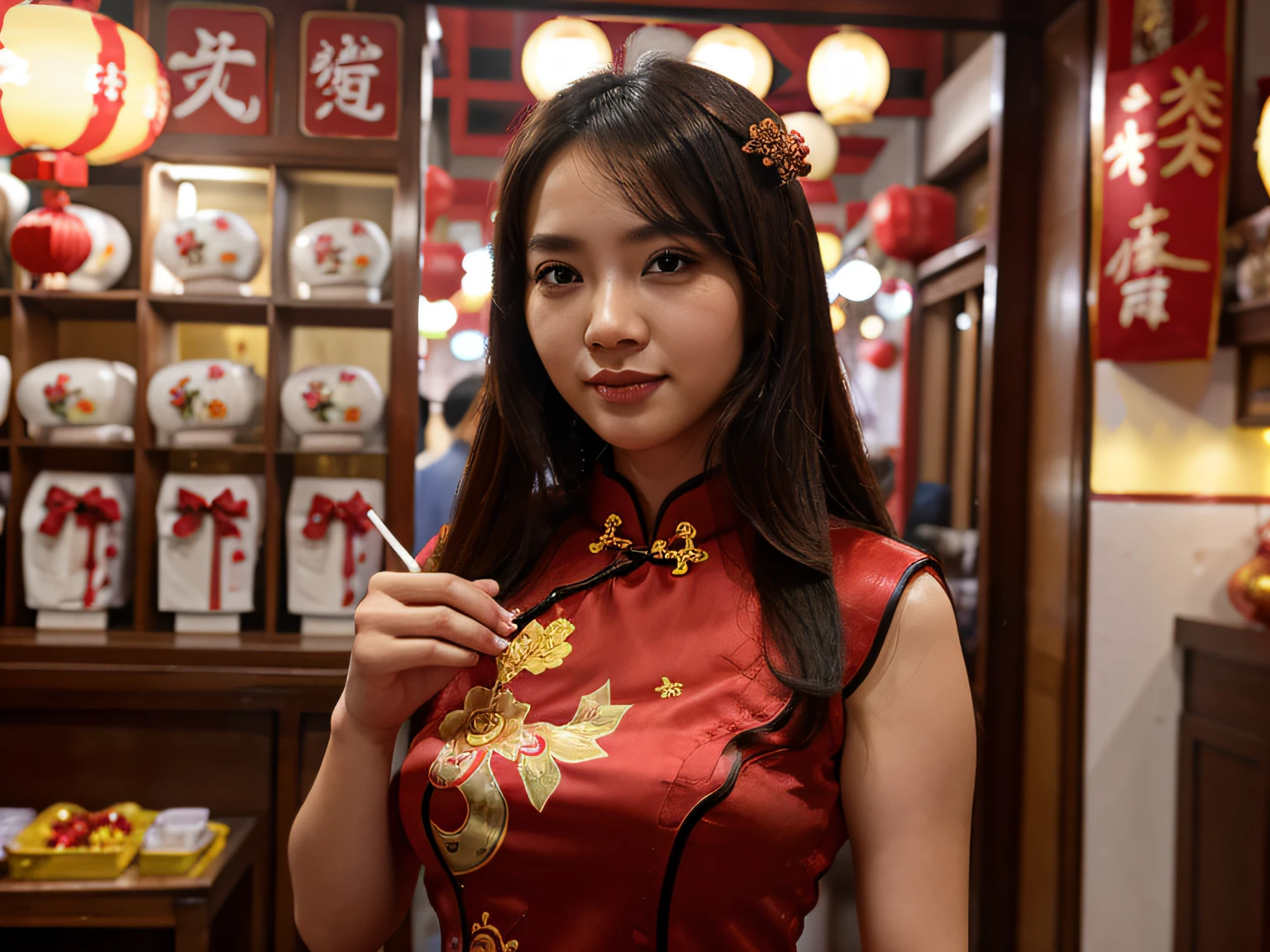 middle-aged woman chinese sexy woman with traditional dress chinese have huge chest