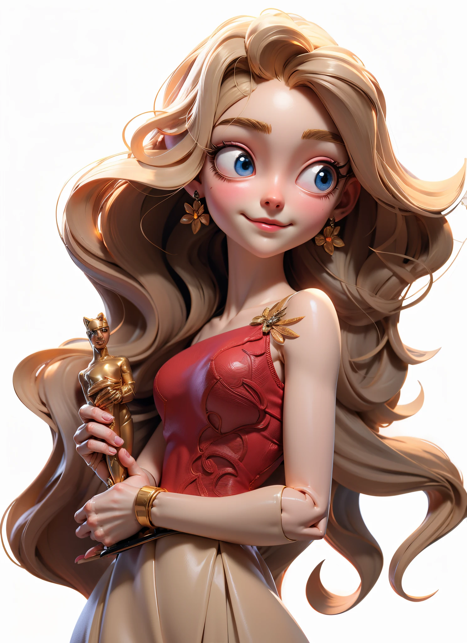 Precise hands,five fingers,the detail,The right joints,,beautiful blonde girl,Holding Oscar trophy,