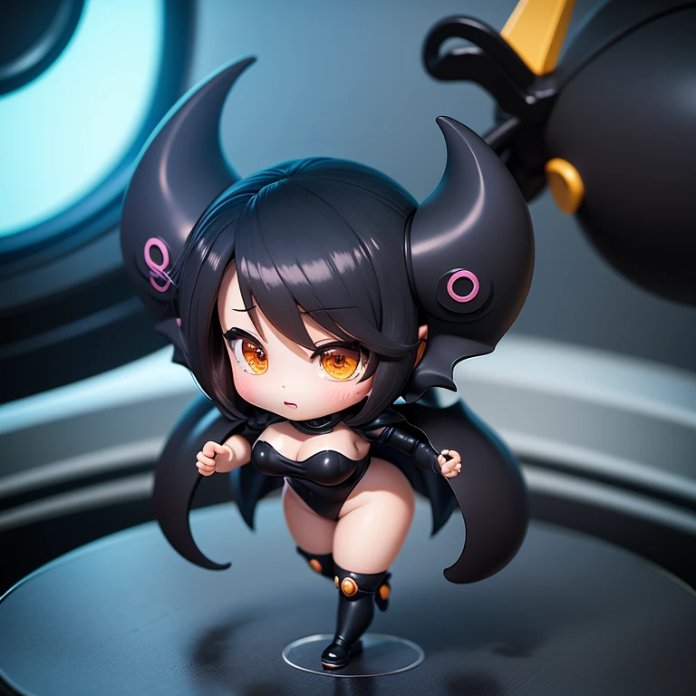 Super deformed chibi black gal big breasts leotard, tentacles