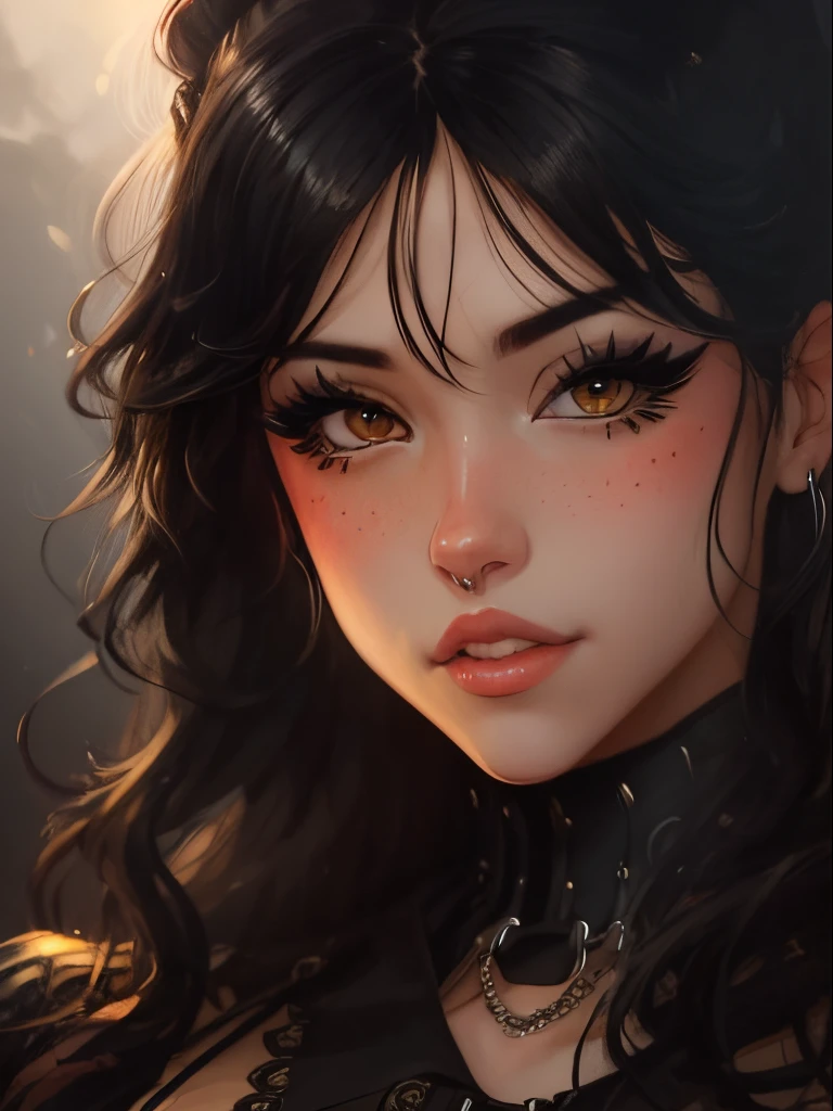 close-up of a woman with black hair and a black outfit, artgerm detailed, artgerm style, artgerm and atey ghailan, Drawn in Artgerm style, by stanley artgerm lau, artgerm. high detail, style artgerm, extremely detailed artgerm, artgerm portrait