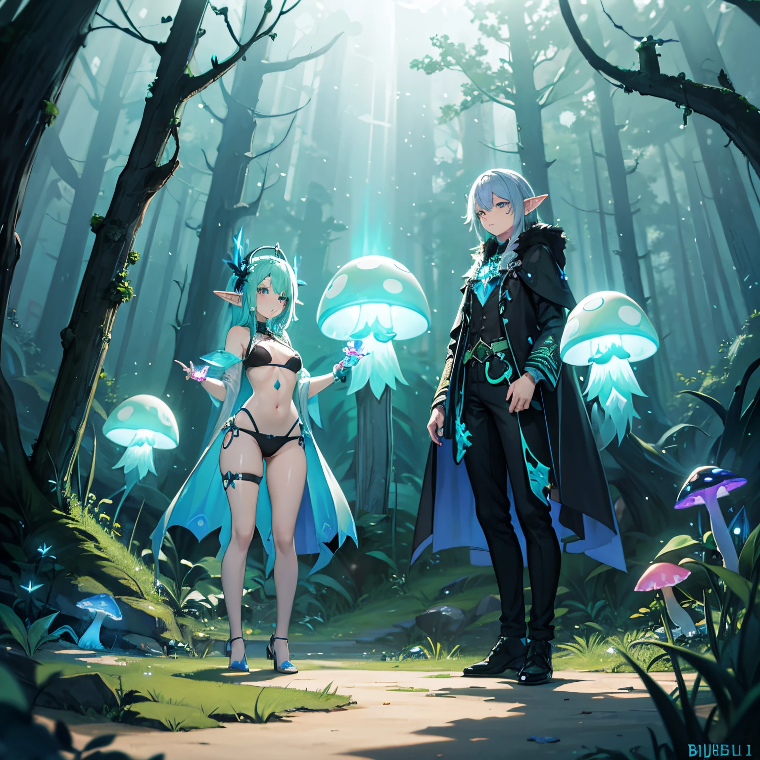 Bioluminescent Mushroom with giga_busty elf --ar 2:3 --auto