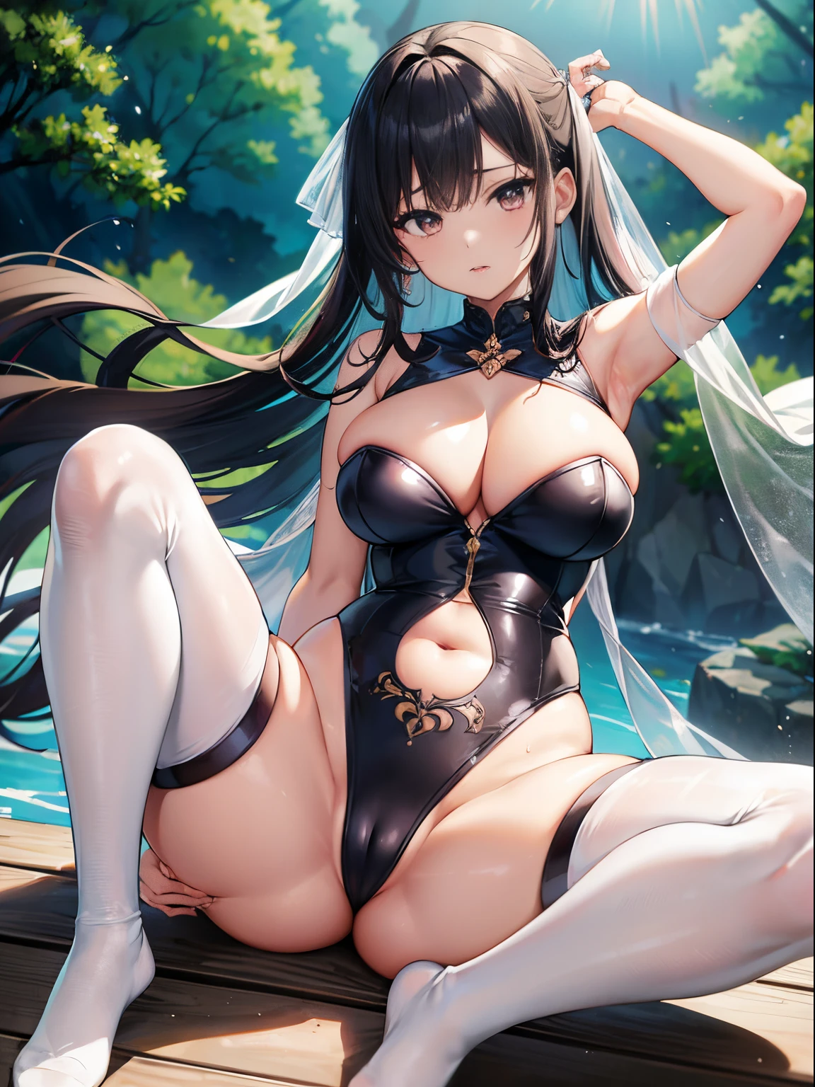 Hands holding large transparent shawl with light pink floral pattern、Swaying in the wind。deep colour、shackle、Hurdler one-piece、Rubber suit corset、a garter belt、Upper Eye、Light skin and sagging navel skin,,,,,,,,,,,,,,,,,,,,,,,,。The skirt flutters in the wind，sprawled out。dynamicposes。dancing posture。
Loose clothing exposes the shoulders。19 year old very beautiful girl。
Hair swaying in the wind。 On the table、Best Real Photo Award、Potrat、transparent costume、wetted skin、Wet hair、Sexy look、functionality、Fascinating、Clothes with an open back、Oblique composition、waterfall in forest、Big hair ornaments、medium chest circumference、Navel ejection、Shiny knee-length socks、Bold open-cut clothes、、hair adornments、