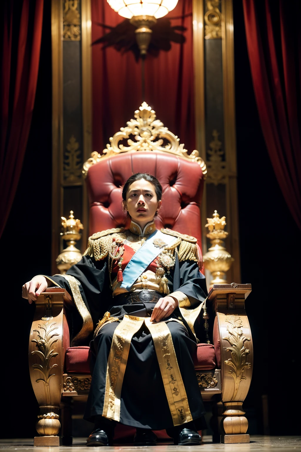 Role setting：emperor，Scene setting：throne room， storyboard vision：In front of Jinluan Hall，The emperor stands on a high throne，Announce to the ministers：&quot;Wait until I rule the world，May you be at home all over the world！