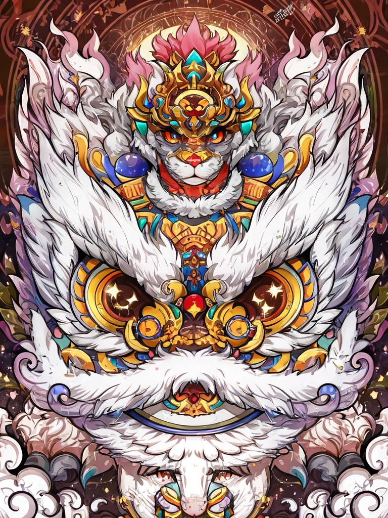 Drawing of a white cat with colorful head and wings, Highly detailed official artwork, Super detailed color art, galactic deity, super detailed color art, AI Art God King, detailed cosmic angelic robot, ultra detailed Digital art, psychological artwork, 对称!! concept-art, Complex and gorgeous anime CGI style, 对称!! portrait of akuma, ultra detailed Digital art