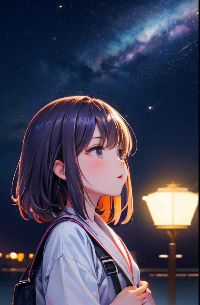 hightquality、Park at night、girl with、full bodyesbian、Looking up at shooting stars