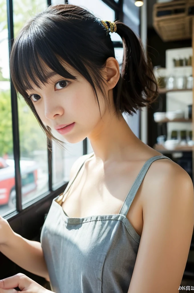 (8K、top-quality、​masterpiece:1.2)、(reallistic、Photorealsitic:1.2)girl working at a coffee shop:1.2)（tea shop）（Inside the store）（Girl in an apron）
Kiss Face,sad Facial expression,embarassed expression,Alafed Girl, chiho, iwakura lain, closeup Iwakura Lain, With short hair, Shiori Teshirogi, Kotegawa Yui, hime-cut, She is 17 years old, sui ishida with black hair, lain iwakura, girl cute-fine-face, Clear pubic contours,(Small breasts), hight resolution, ighly detailed, top-quality, [​masterpiece:1.6],, ighly detailed, nffsw, finely detail, top-quality, , Cinematographic lighting, 1girl in、17 age、Cute Japan Girls、perfect body type、, Cute droopy eyes、Beautiful big eyes、ultra-detailliert、hight resolution、Transcendent beauty　top-quality、​masterpiece、majicMIX Real、(Raw photography:1.2)、(Photorealsitic:1.4)、Seductive pose　Negative Prompt