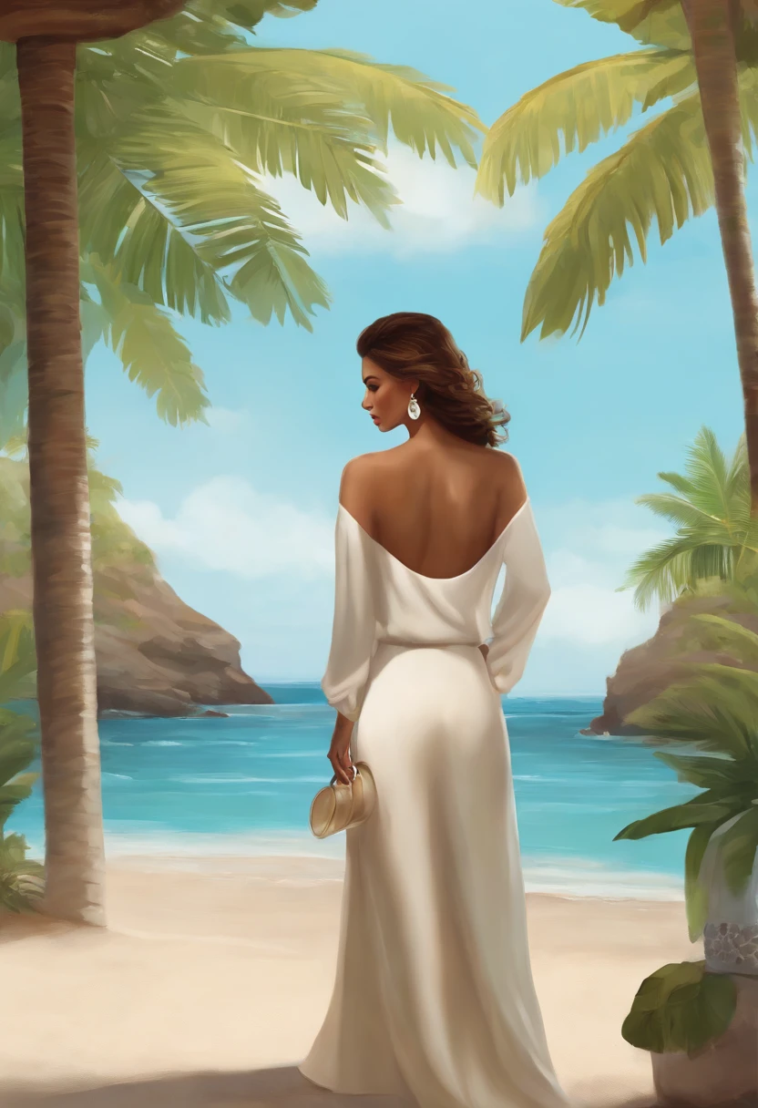 The image is a close-up shot of Olivia at a secluded beach cove, sipping on a glass of aged scotch while gazing at the distant horizon.,The White Lotus,Olivia, a character from “The White Lotus,” is 20 years old. She has a cool, composed exterior, marked by her stylish, casual beachwear and sharp, minimalist accessories that reflect her affluent background. She has a slender build with perfect big breasts and a gaze that often oscillates between disinterest and sharp observation, embodying a certain aloofness and sophistication beyond her years. , female