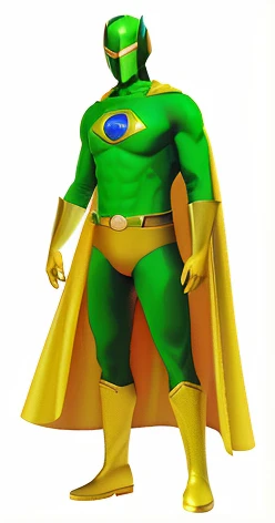 um close up de uma pessoa em um traje verde e amarelo, Como um atlante, supervillain, Directed by: Juan O'Gorman, Superheroíne, Traje amarelo do X-Man, Ozymandias, captain falcon, tordo, mysterio, com um manto verde, Loki, vestindo capa verde, captain, Retrato completo de Electromancer, Power Ranger Verde, Capa Verde