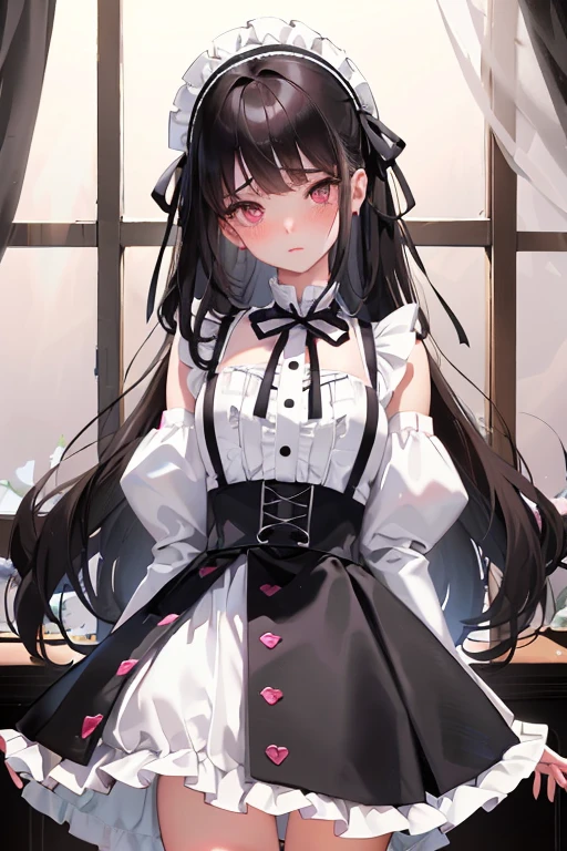 A woman with big ,Black long hair,twintails,Exquisite,Ribbon,Transparent nightdress,Slim waist,pubic,Lace underwear,blush,A cute daughter,