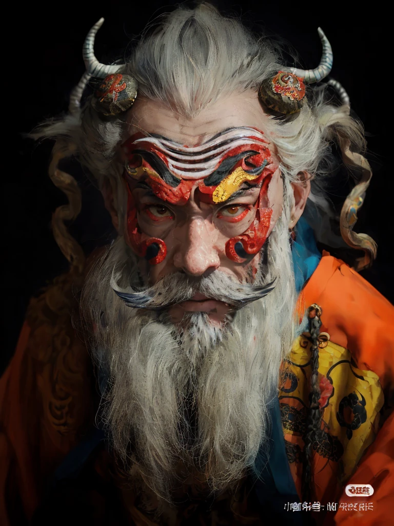 with a long beard、with a goatee、Arafad man wearing mask, Inspired by Hu Zaobin, inspired by Wu Daozi, chinese artist, Inspired by Chunguang Zhaibeizhou, Tengu mask, kabuki makeup, classic kabuki, portrait shooting, oriental face, inspired by algae, inspired by Xie Huan，Close-up of man with white beard and white face, hyper-detailed fantasy character, Inspired by Hu Zaobin, zbrush central selection, inspired by Wu Daozi, asura from chinese myth, Trending on zbrush Central, Zbrush art, ZBrush Central Competition Champion, Tengu mask, Qi Gong, japanese god